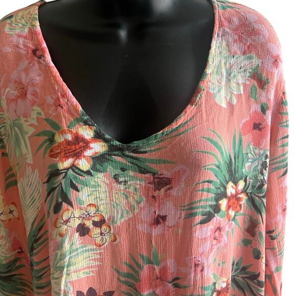Boho Floral Blouse Pink Tropical Print Live 4 Truth Top Women’s S Crinkle V-Neck - Picture 2 of 5